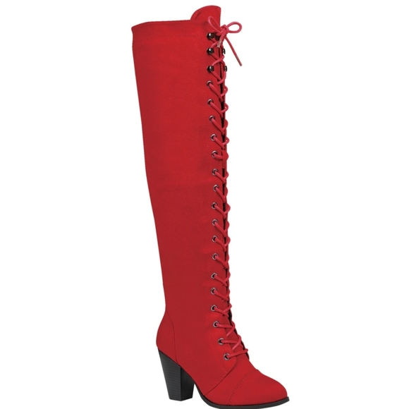 Just In Red Vegan Suede Combat boots Lace up - Picture 6 of 6